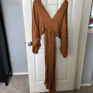 Satin, rust, jumpsuit